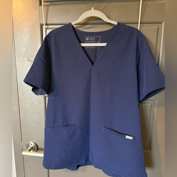 Figs Deep Blue Short Sleeve V-Neck Top - Picture 2 of 3